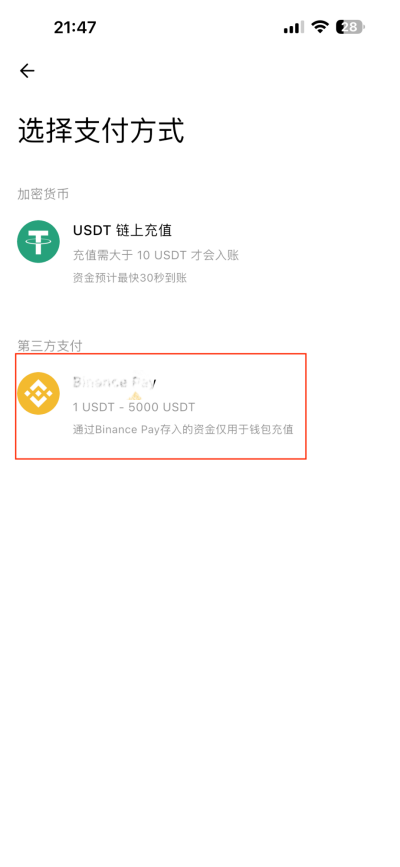 MPChat 选择 Binance Pay 截图