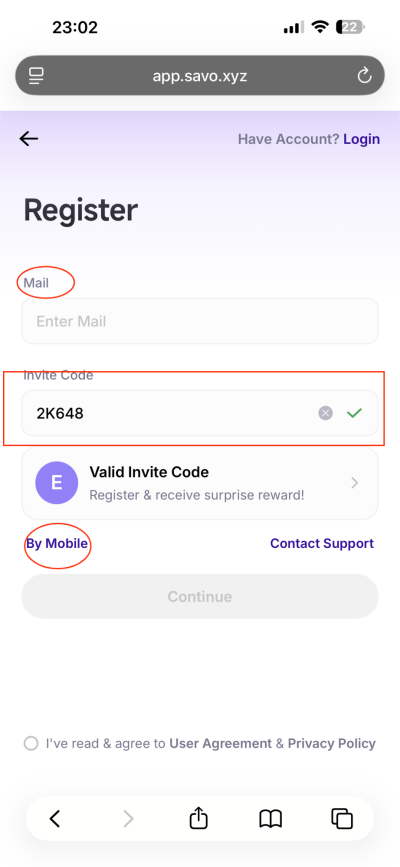 SAVO 注册页面截图三